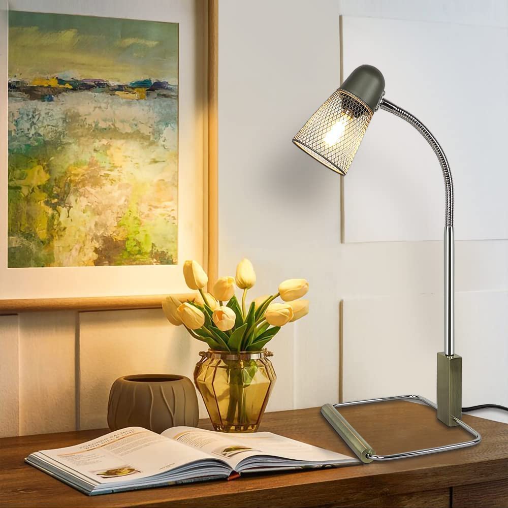 DLLT Industrial Desk Lamp Modern Eye Caring Bedside Gooseneck Reading Lamps with Metal Lampshade Vintage Nightstand Table Lamp Lighting for Bedroom