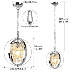 DLLT Modern Globe Crystal Chandelier Light Fixture, Industrial Adjustable Flush Mount Ceiling Pendant Lamp Hanging with Metal Frame, for Kitchen Living Room Hallway Bedroom, Chrome Finish - WSCDD18-S 4 | Depuley