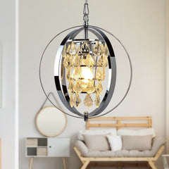 DLLT Modern Globe Crystal Chandelier Light Fixture, Industrial Adjustable Flush Mount Ceiling Pendant Lamp Hanging with Metal Frame, for Kitchen Living Room Hallway Bedroom, Chrome Finish - WSCDD18-S 8 | Depuley