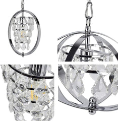 DLLT Modern Globe Crystal Chandelier Light Fixture, Industrial Adjustable Flush Mount Ceiling Pendant Lamp Hanging with Metal Frame, for Kitchen Living Room Hallway Bedroom, Chrome Finish - WSCDD18-S 7 | Depuley