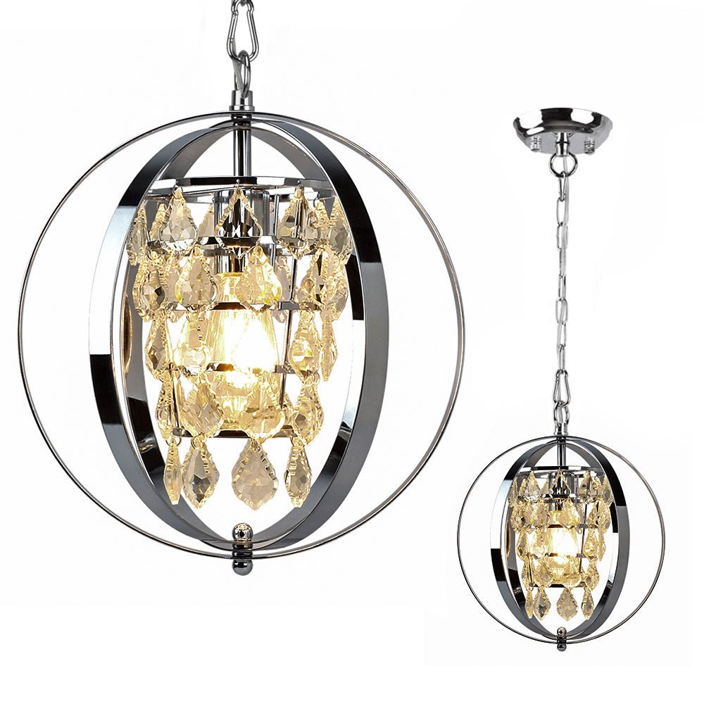 DLLT Modern Globe Crystal Chandelier Light Fixture, Industrial Adjustable Flush Mount Ceiling Pendant Lamp Hanging with Metal Frame, for Kitchen Living Room Hallway Bedroom, Chrome Finish - WSCDD18-S 5 | Depuley