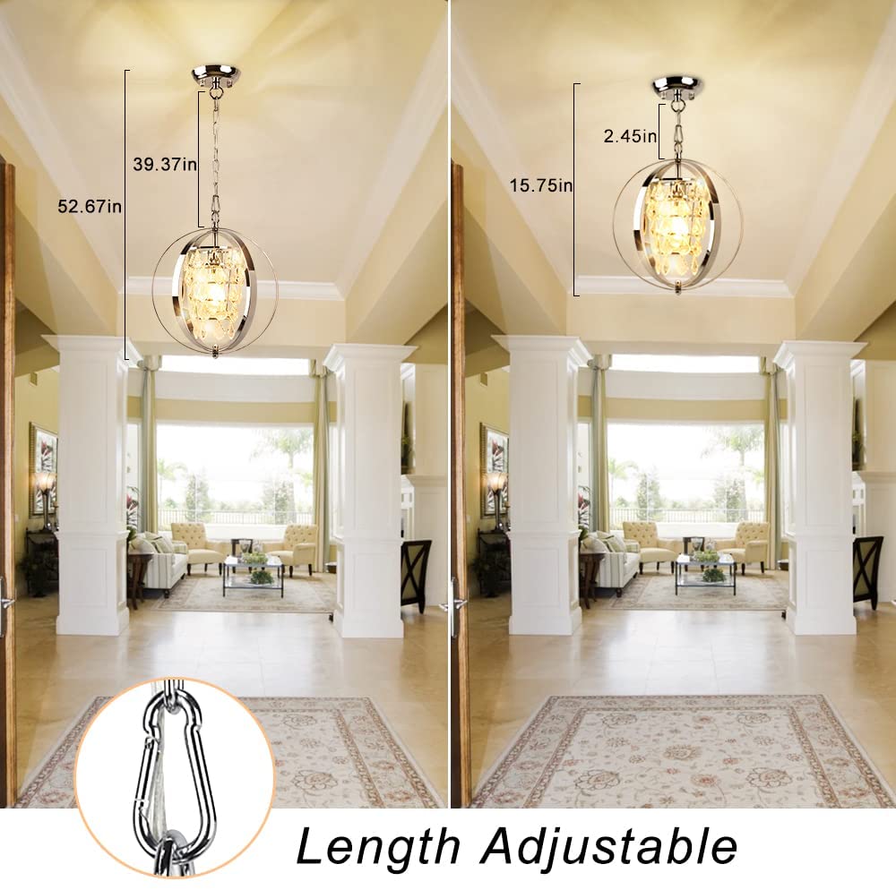 DLLT Modern Globe Crystal Chandelier Light Fixture, Industrial Adjustable Flush Mount Ceiling Pendant Lamp Hanging with Metal Frame, for Kitchen Living Room Hallway Bedroom, Chrome Finish - WSCDD18-S 3 | Depuley