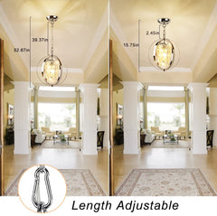 DLLT Modern Globe Crystal Chandelier Light Fixture, Industrial Adjustable Flush Mount Ceiling Pendant Lamp Hanging with Metal Frame, for Kitchen Living Room Hallway Bedroom, Chrome Finish - WSCDD18-S 3 | Depuley