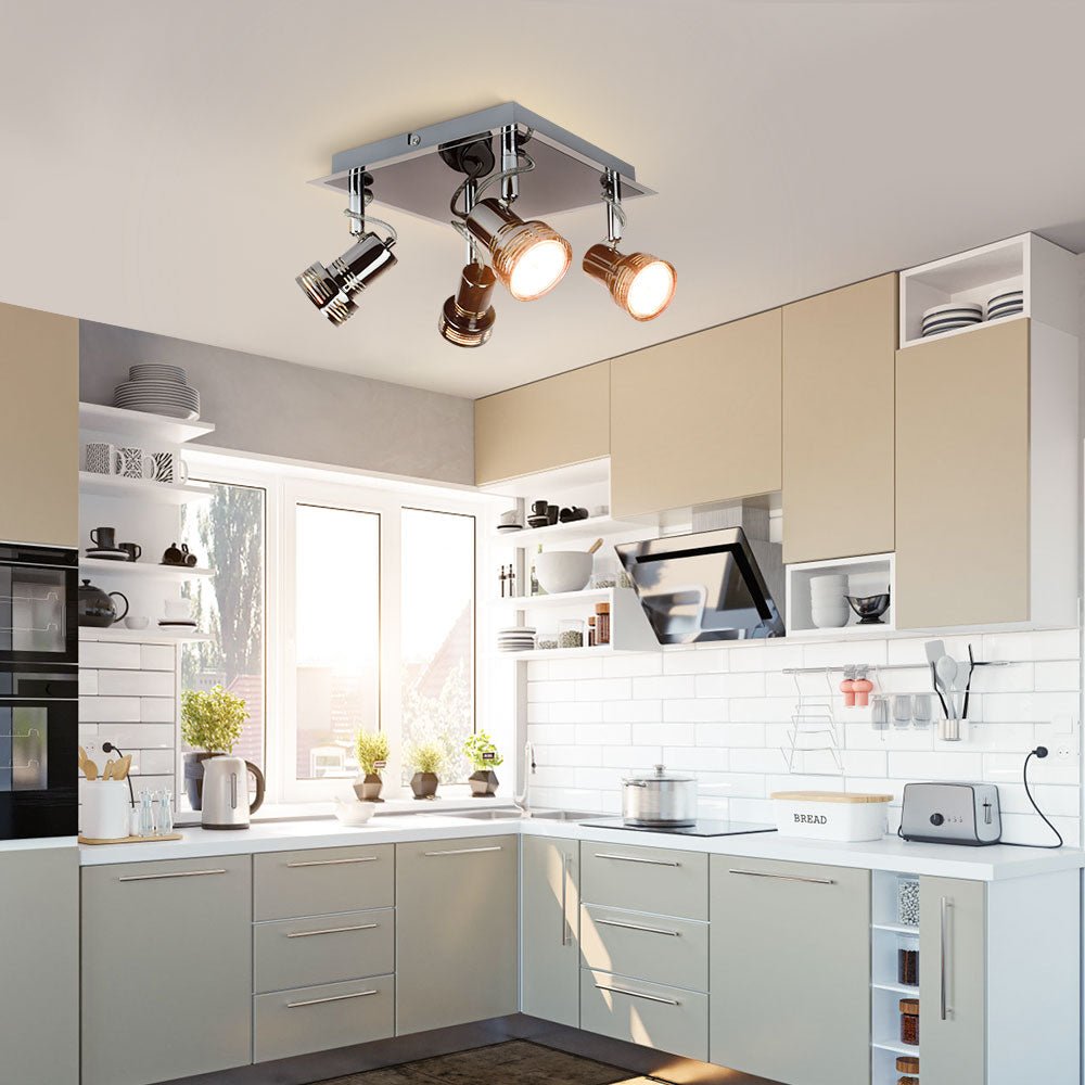 DLLT Flush Mount Industrial Track Lighting Fixture, Rotary 4-Light Square Directional Ceiling Spot Light (GU10 Bulbs Included) - WSSD06-12B 8 | Depuley