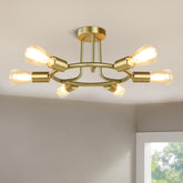 Depuley Golden Wagon Wheel Chandelier 6 Light, Mid Century Antique Semi Flush Mount Ceiling Lamp, E26 Base - WS-FND50-60B 1 | Depuley