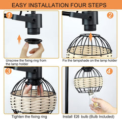 Depuley Industrial Beside Table Lamp with 2 USB Ports, Adjustable Modern Metal Nightstand Desk Lamp, 3000K Warm Light with Rattan Shade - WS-MNT31-60U 4 | Depuley