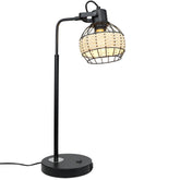 DLLT Industrial Black Table Lamp, 2 USB Ports Adjustable Head Desk Lamp, Modern Metal Nightstand Lamp with Rattan Shade, USB Bedside Lamps - WS-MNT32-60U 6 | Depuley