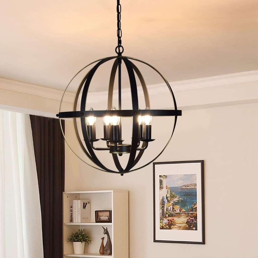 Depuley Rustic 5-Light Globe Chandelier, Adjustable Hanging
