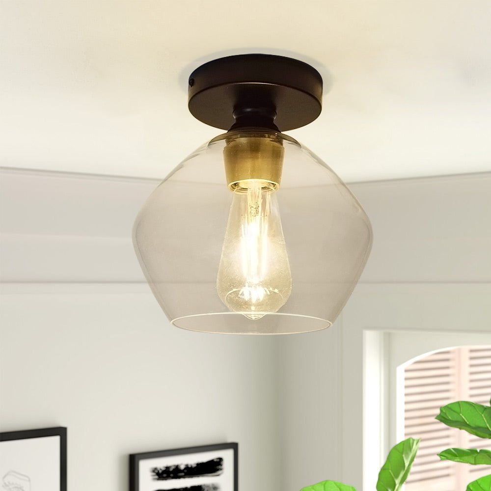 Globe Ceiling Light Fixture Glass Semi Flush Mount Lighting Clear Glass Matte Black CL 199