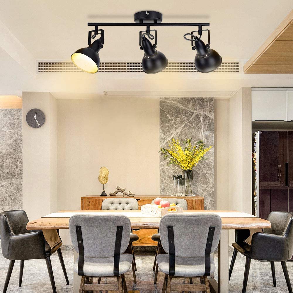 Depuley Retro 3 Way Swiveling Ceiling Spotlight, Kitchen Lights with 3 Trumpet-Shaped Shade, Black-Gold Metal Iron Cover, Rotatable Ceiling Lighting for Living Room Bedroom Kitchen - WSSD05-15B 8 | Depuley