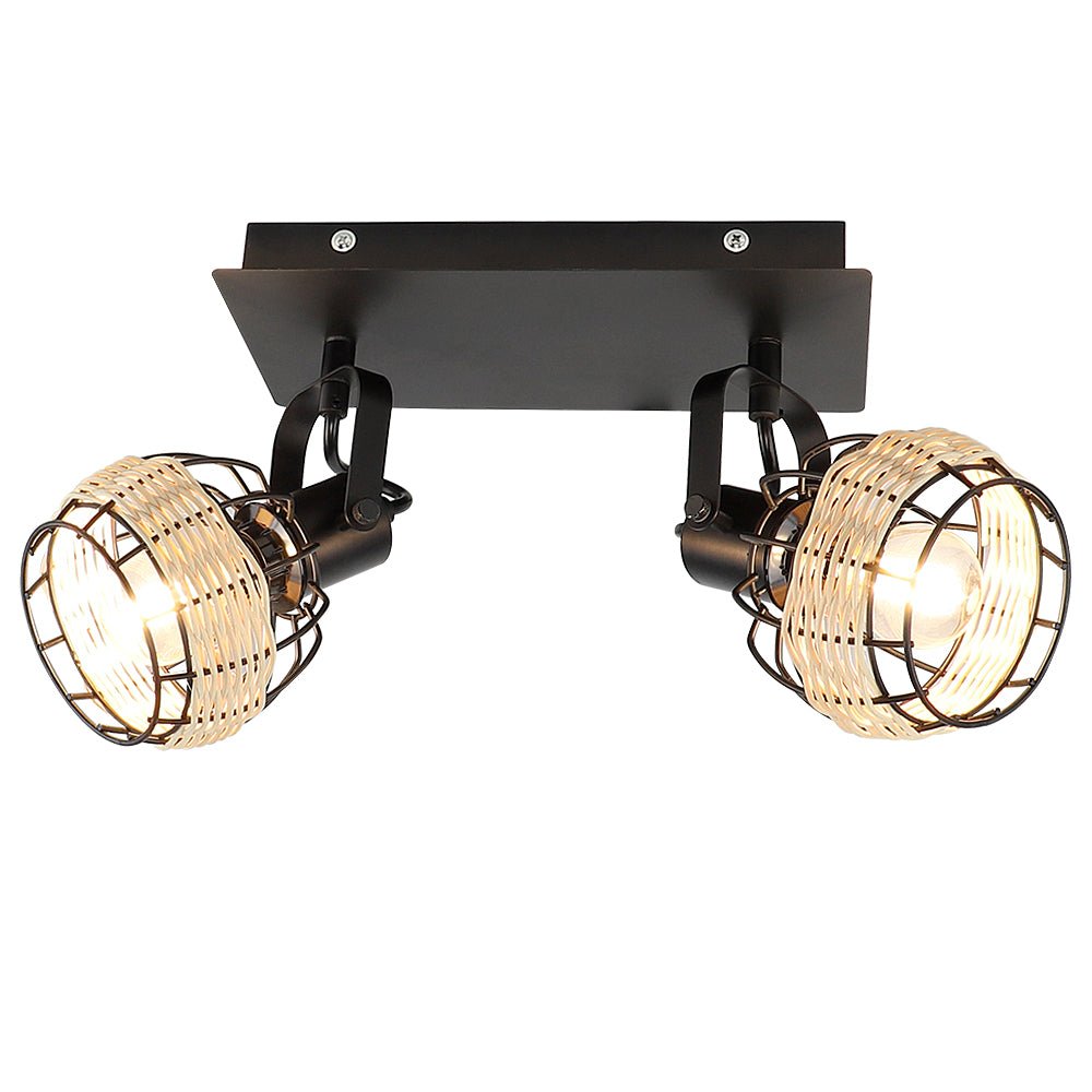 Depuley Led Ceiling Light 2 Ways Rotatable Ceiling Spotlight Industrial Swiveling Kitchen Ceiling Light Rustic Wall Light with Black Metal Cage and Rattan Lampshade for Living Room, Dining Room, Bedroom - WS-FNG46-40B 8 | Depuley