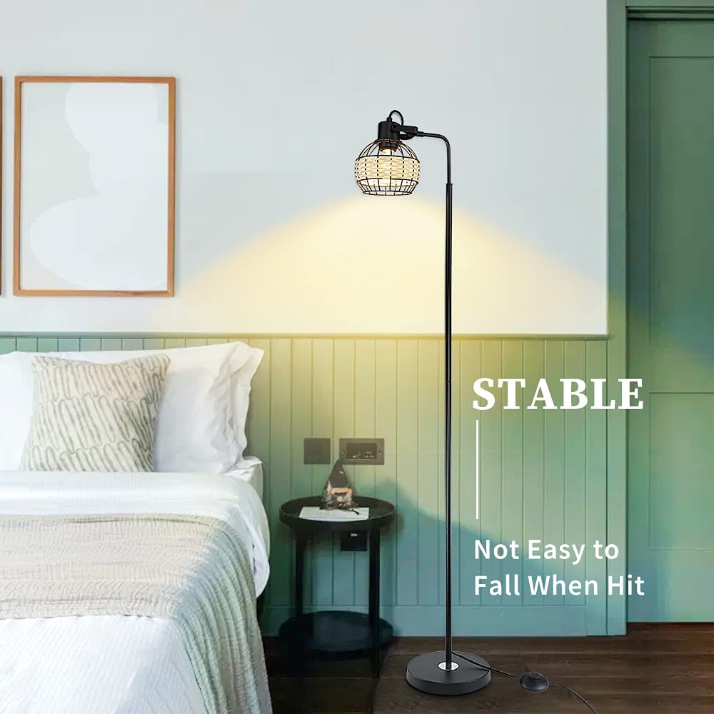 Depuley LED Floor Lamp, Adjustable Head Standing Lamp with Heavy Metal Based, Farmhouse Tall Rattan Floor Lamps Reading Lighting - WS-MNF29-60B 8 | Depuley
