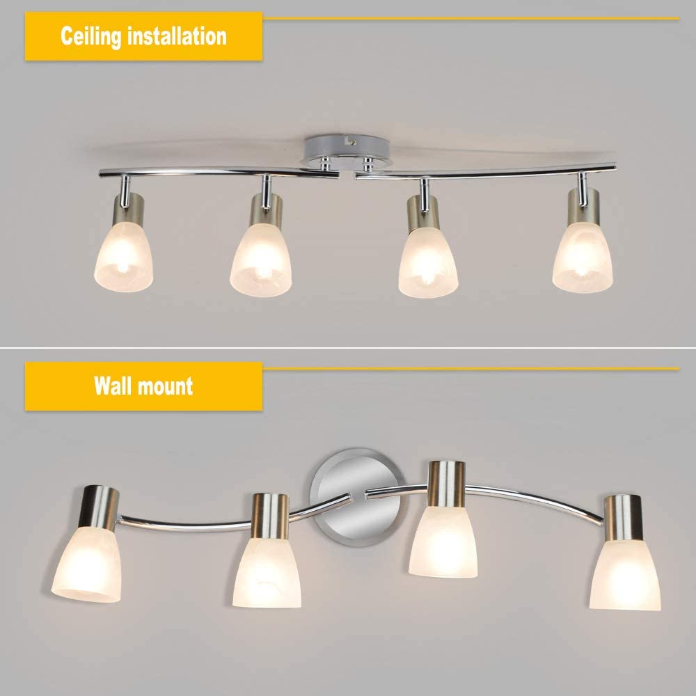 Depuley Led Track Light,4-Light with Glass Shade, Wall Accent S-Shaped Tracking Lighting, E12 Base - WSSD04-20B 5 | Depuley