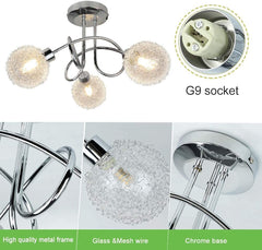 Depuley Modern 3-Light Semi Flush Mount Ceiling Light Fixture, Small Sputnik Chandelier with Globe Wire Shade, Elegant Ceiling Lamp for Bedroom Kitchen Hallway Entryway Dining Room - WS-FNC20-40B 4 | Depuley
