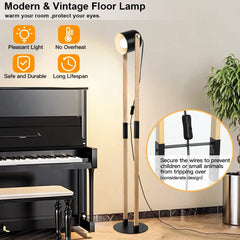 Depuley Modern Metal Wooden Floor Lamps for Living Room, 360° Heads Rotatable Standing Light with Pressure Switch, Reading Lamp for Bedroom Office Decoration, Bulb Included - WS-MNF33-60B 7 | Depuley