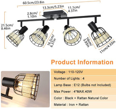 Depuley Modern Track Lighting Kit, 4-Head Rattan Track Wall Spotlight,with Woven Cage - WS-FNG51-40B 5 | Depuley
