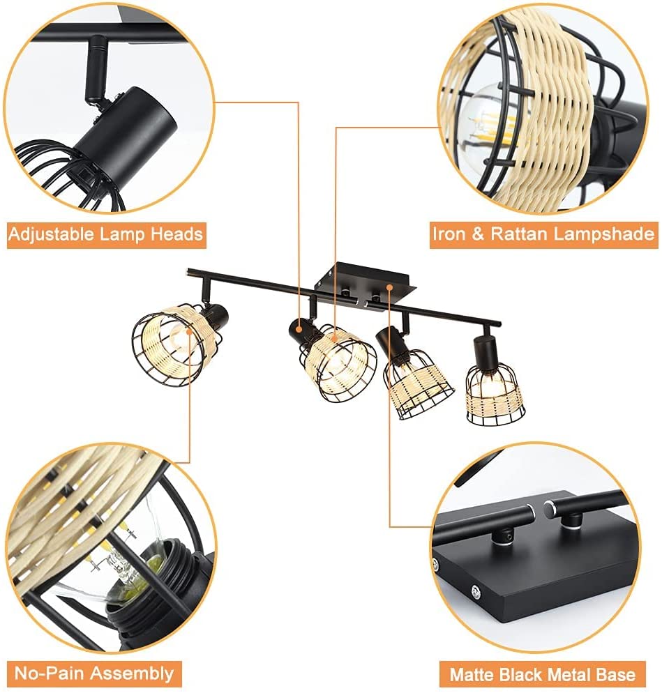 Depuley Modern Track Lighting Kit, 4-Head Rattan Track Wall Spotlight,with Woven Cage - WS-FNG51-40B 6 | Depuley