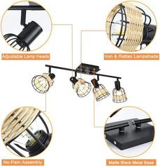 Depuley Modern Track Lighting Kit, 4-Head Rattan Track Wall Spotlight,with Woven Cage - WS-FNG51-40B 6 | Depuley