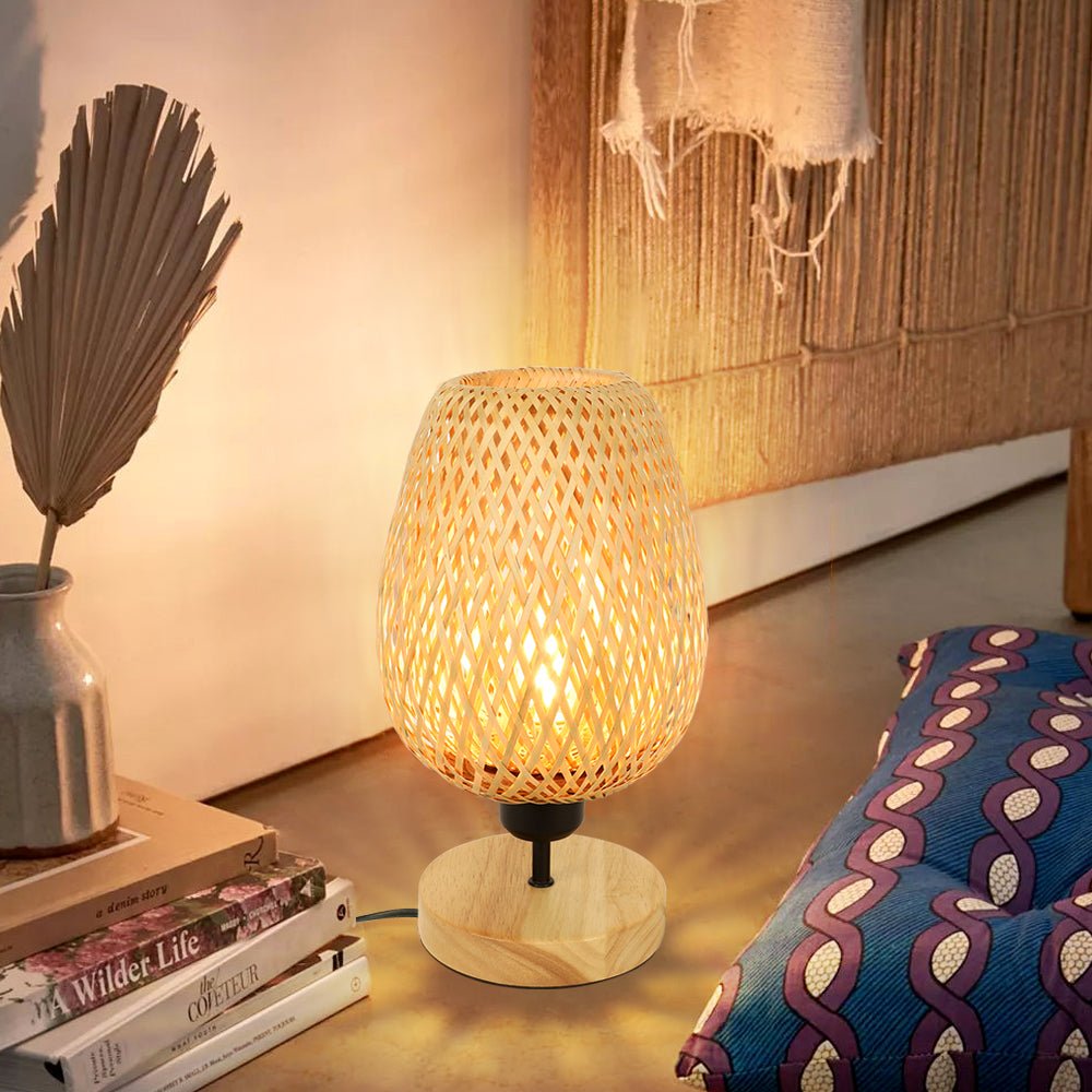 Depuley LED Bedside Table Lamp with Solid Wood, Creative Table