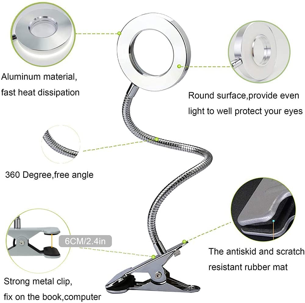 Depuley W-LITE 6W LED USB Clip on Reading Light, 2-Light Color Desk Lamp with Clamp for Bed Kids Book Piano Headboard, Eye Protection, Book Light Warm & Cool Light Colors, Adapter Included - B074V55XBR 22 | Depuley