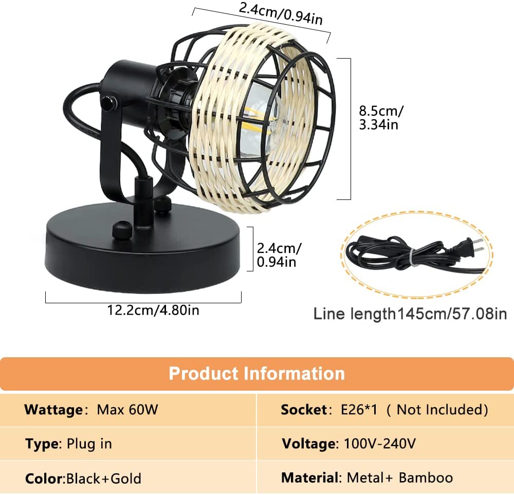 Depuley Wall Spotlight Fixture, Rustic Cage Wall Light with Plug in Cord, Adjustable Flush Mount Track Lighting - WS-FNG45-40B 3 | Depuley