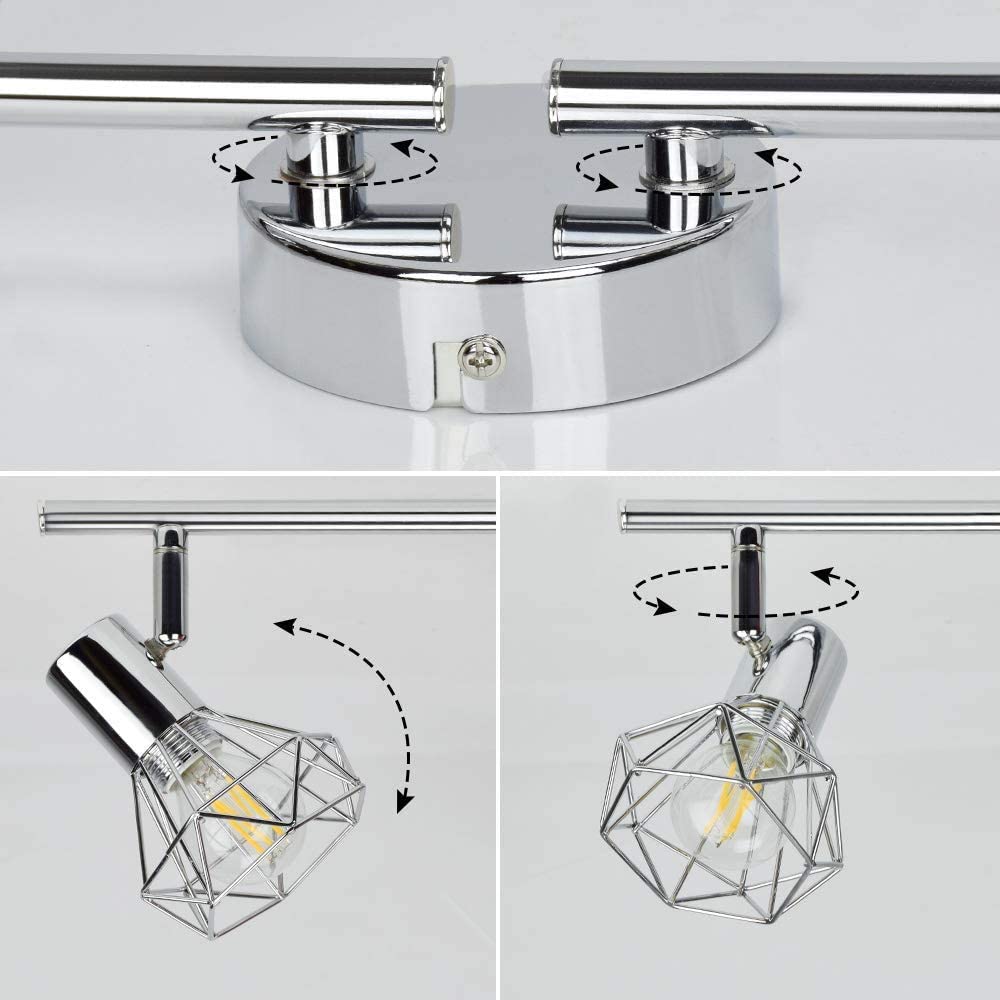 DLLT 4 Lights Track Lighting 4-Way Modern Flush Mount Ceiling & Wall Decorative Lamp with Adjustable Head, Directional Caged Spot Lighting Fixture for Kitchen Bedroom Living Room, E12 Lamp Base (Bulbs Included) - WSSD07-4S 6 | Depuley