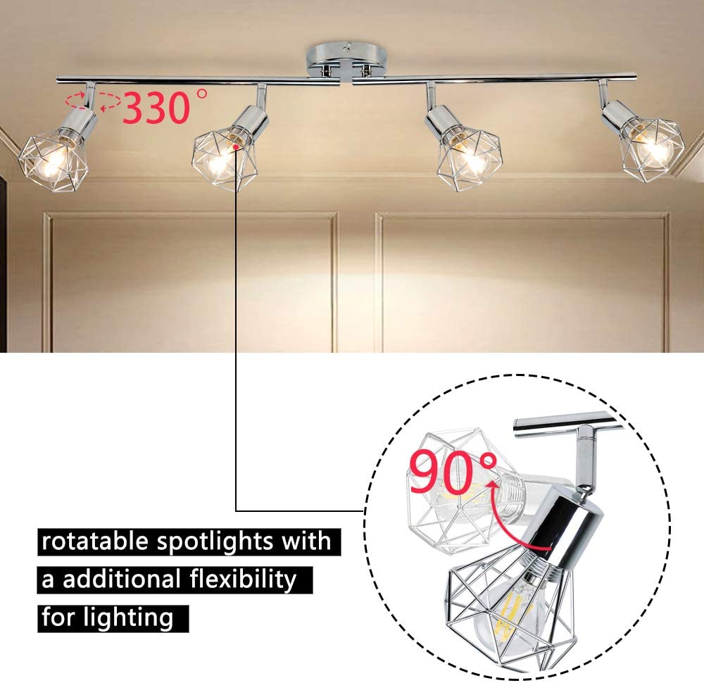 DLLT 4 Lights Track Lighting 4-Way Modern Flush Mount Ceiling & Wall Decorative Lamp with Adjustable Head, Directional Caged Spot Lighting Fixture for Kitchen Bedroom Living Room, E12 Lamp Base (Bulbs Included) - WSSD07-4S 3 | Depuley