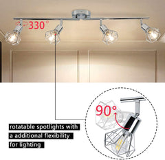 DLLT 4 Lights Track Lighting 4-Way Modern Flush Mount Ceiling & Wall Decorative Lamp with Adjustable Head, Directional Caged Spot Lighting Fixture for Kitchen Bedroom Living Room, E12 Lamp Base (Bulbs Included) - WSSD07-4S 3 | Depuley