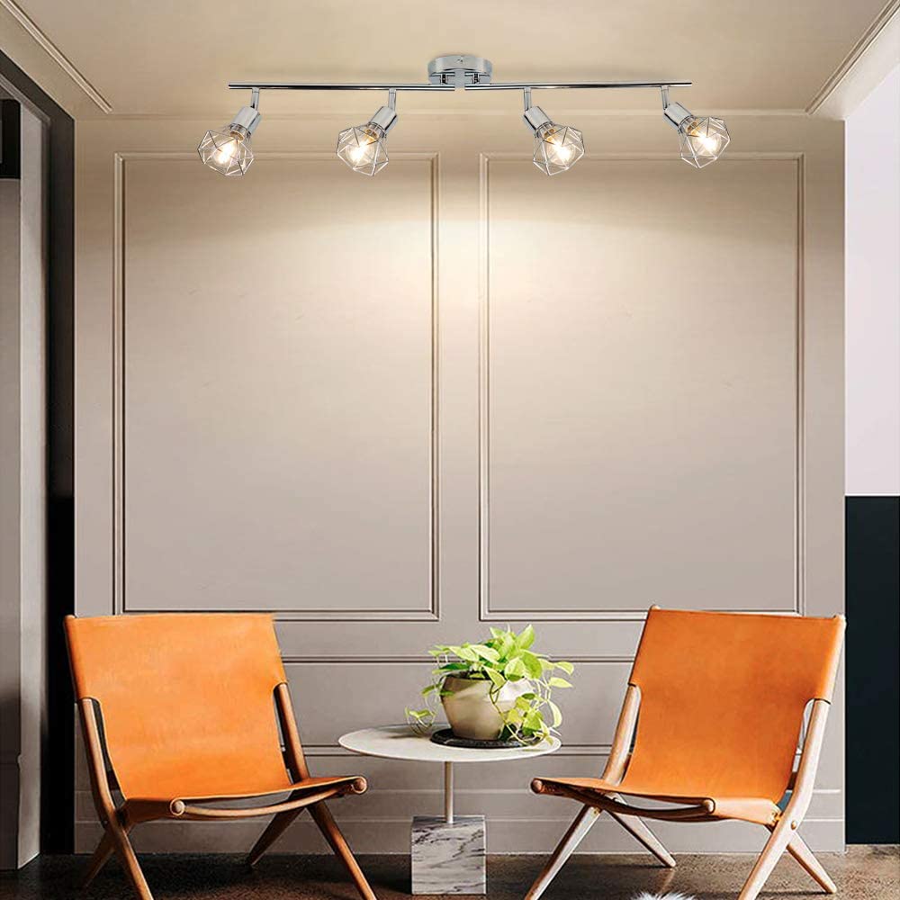 DLLT 4 Lights Track Lighting 4-Way Modern Flush Mount Ceiling & Wall Decorative Lamp with Adjustable Head, Directional Caged Spot Lighting Fixture for Kitchen Bedroom Living Room, E12 Lamp Base (Bulbs Included) - WSSD07-4S 8 | Depuley