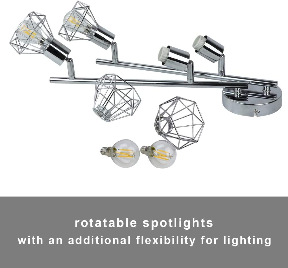 DLLT 4 Lights Track Lighting 4-Way Modern Flush Mount Ceiling & Wall Decorative Lamp with Adjustable Head, Directional Caged Spot Lighting Fixture for Kitchen Bedroom Living Room, E12 Lamp Base (Bulbs Included) - WSSD07-4S 5 | Depuley
