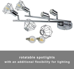 DLLT 4 Lights Track Lighting 4-Way Modern Flush Mount Ceiling & Wall Decorative Lamp with Adjustable Head, Directional Caged Spot Lighting Fixture for Kitchen Bedroom Living Room, E12 Lamp Base (Bulbs Included) - WSSD07-4S 5 | Depuley