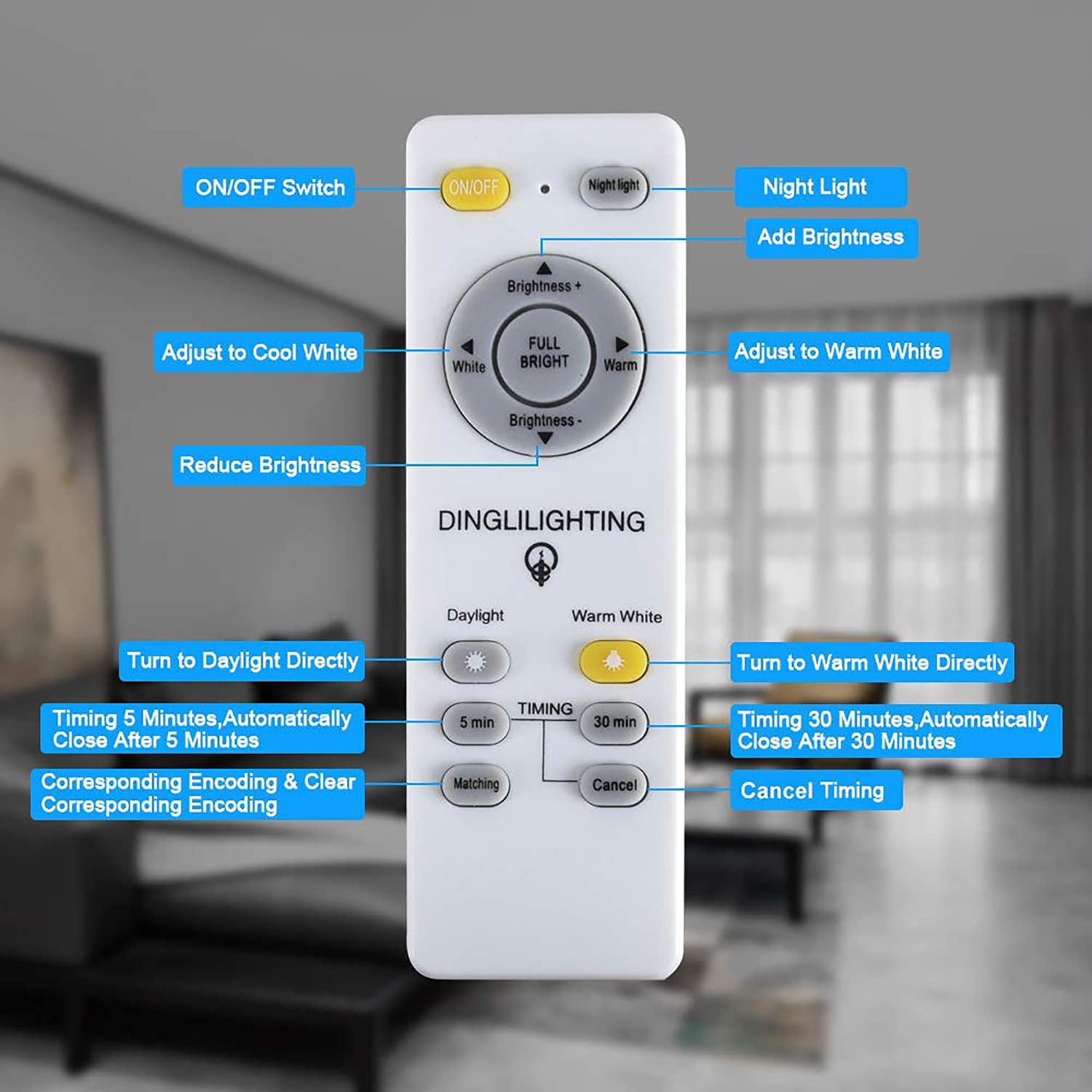 Remote Control for All Depuley & DINGLILIGHTING Dimmable/Non-Dimmable Flush  Mount Ceiling Lights