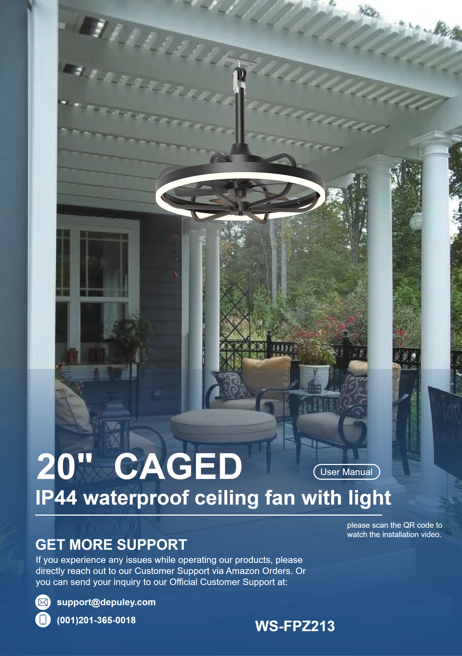 WS-FPZ213 | 20 inch IP44 Waterproof Pendant LED Ceiling Fan | User Man… - DEPULEY