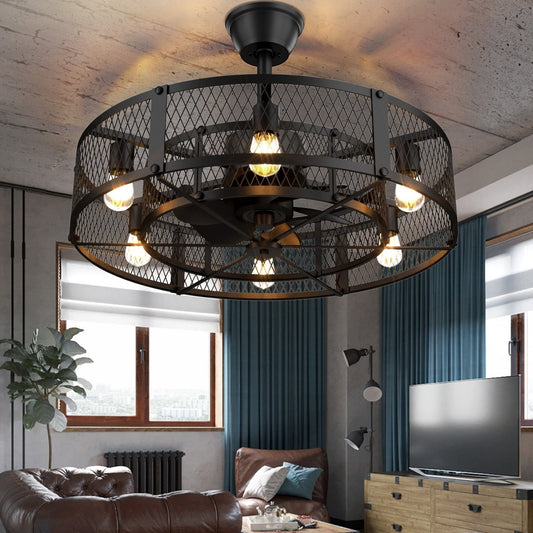 BvenuBigLite Caged Ceiling Fan for Farmhouse: 26 Inch Ceiling Fan with Light and Remote - DEPULEY