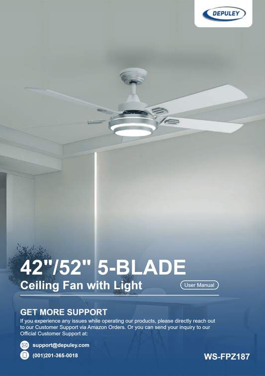 Easy Installation of WS-FPZ187 Depuley 42 inch Farmhouse 5-Blade Dimmable LED Ceiling Fan - DEPULEY