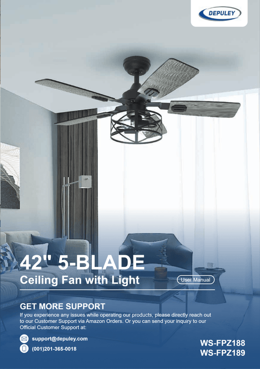 User Manual of WS-FPZ188 Depuley 42" Caged Ceiling Fan with Lights, Dual Finish, Rustic Style, Remote - DEPULEY
