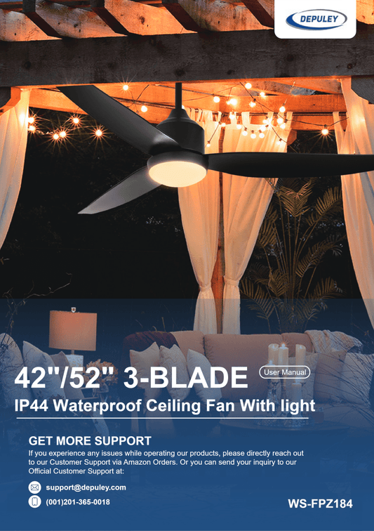 WS-FPZ184 Depuley 52 inch Gazebo Waterproof Ceiling Fan with Light User Manual - DEPULEY