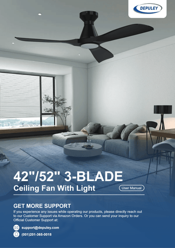 WS-FPZ186 | Depuley 42 In 3-Blade Ceiling Fan with Light and Remote APP Control User Manual - DEPULEY