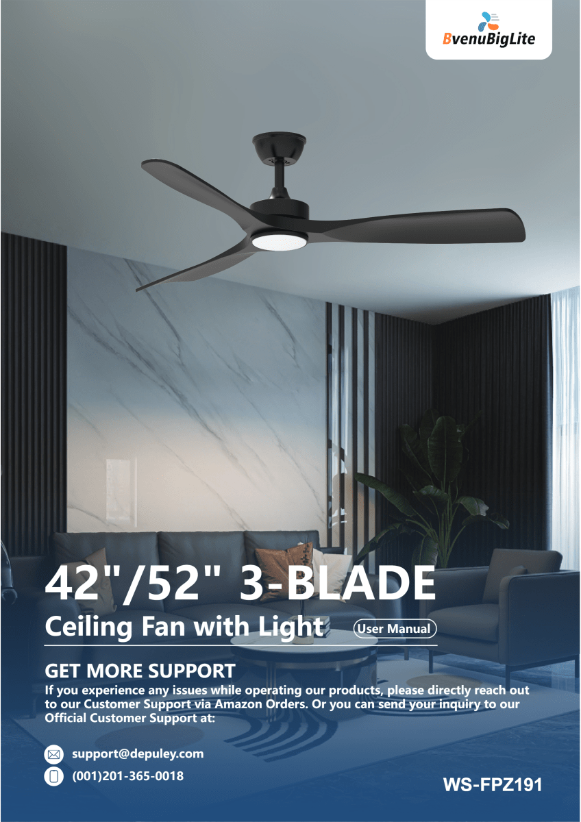 WS-FPZ191 Depuley 42 / 52 inch 3 Blades Low Profile Outdoor Modern Ceiling Fan User Manual - DEPULEY