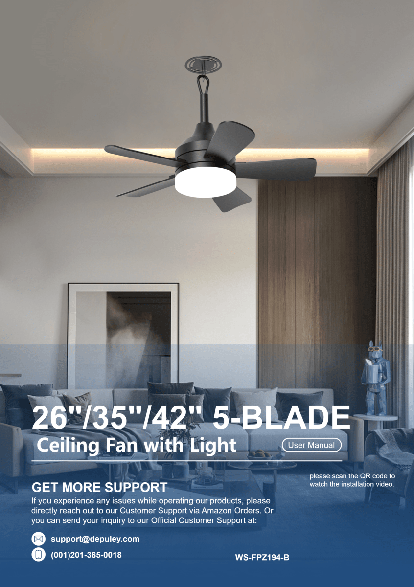 WS-FPZ194-B Hanging Design 5-blade Fan User Manual - DEPULEY