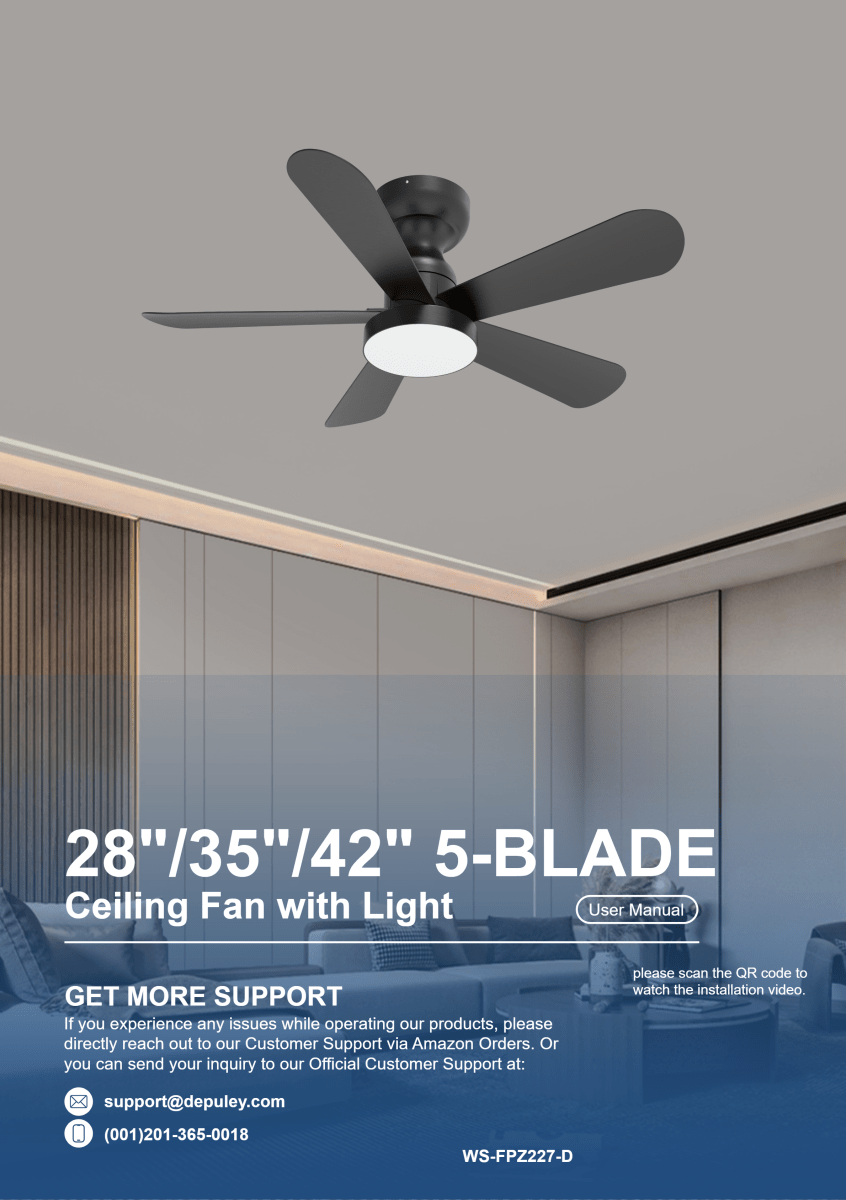 WS-FPZ227-D Thin Close-to-ceiling 5-blade Fan User Manual - DEPULEY