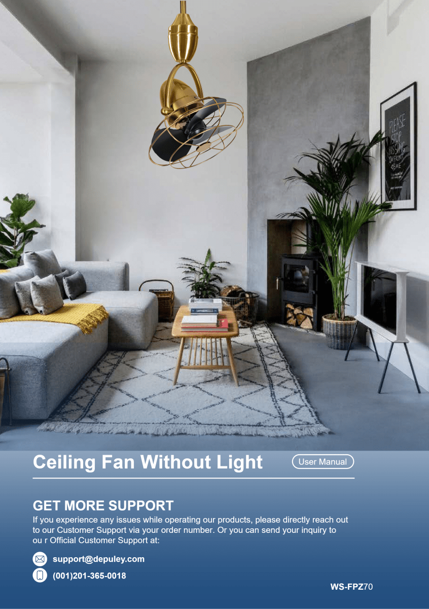 WS-FPZ70 Oscillating Ceiling Fan with Remote - Wall Mount Black & Walnut Fan Install Guide - DEPULEY