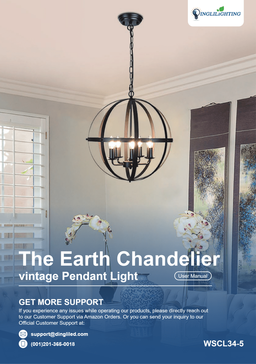 WSCL34-5 | 5 Lights Globe Vintage Chandelier Light User Manual - DEPULEY