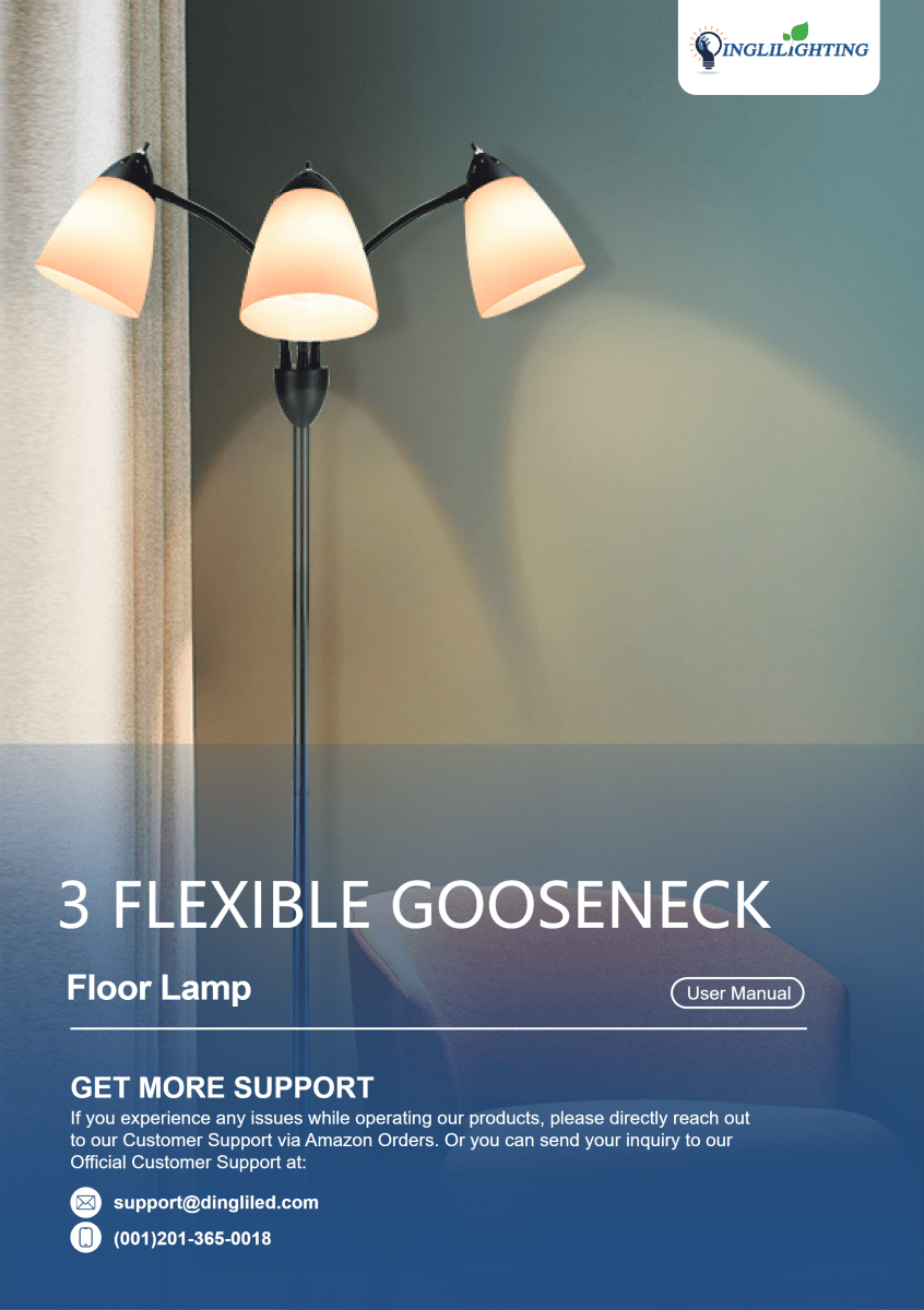 WSFLL003 Three Gooseneck Floor Lamp for Bedroom | User Manual - DEPULEY