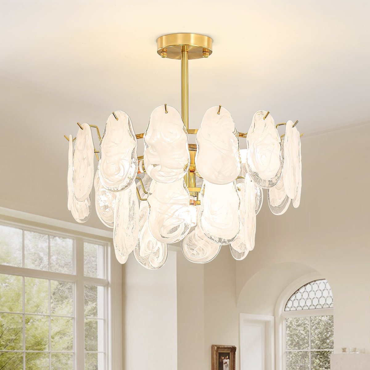 16 Inch French Cloud Glass Chandelier, 4-Light Modern Semi Flush Mount Ceiling Light, Crystal Chandelier with 2-Tire Cloud Glass Lampshade for Bedroom, LED Bulbs Included - WS-FPC53-D400-4C2 1 | DEPULEY