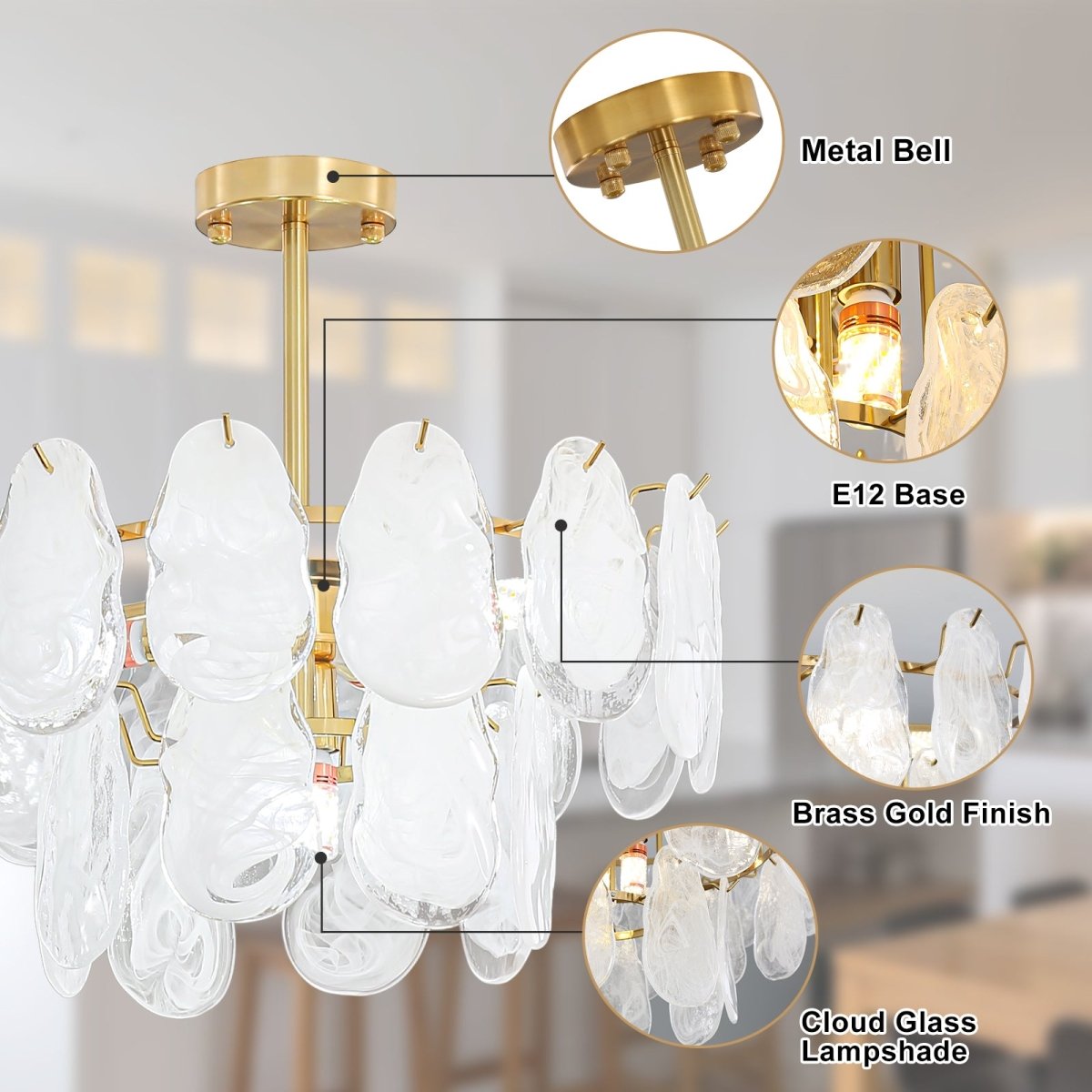 Wansi Shine 16 Inch French Cloud Glass Chandelier, 4-Light