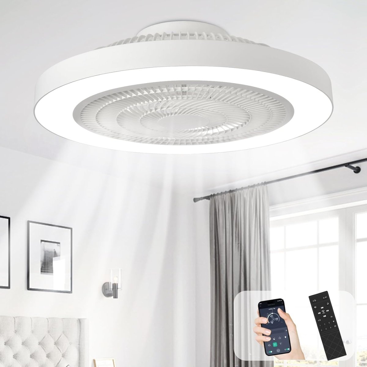 19" White Ceiling Fan with Light and Remote - WS-FPZ223-20C-WH-B 1 | DEPULEY