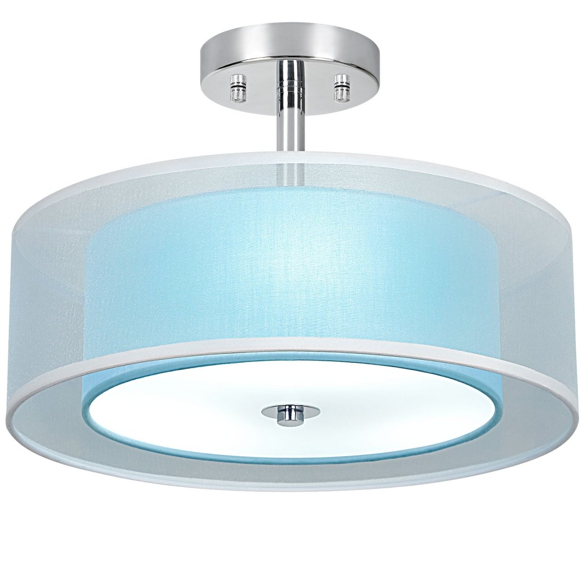 3-Light Semi Flush Mount Ceiling Light Fixture, 15'' Blue Drum Light Ceiling Hanging with Double Fabric Shade, Modern Close to Ceiling Lamp for Living Room Bedroom Kitchen Dining Room Entry Foyer - WS-FNC53-60B 1 | DEPULEY