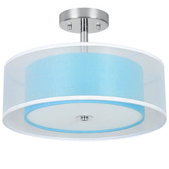 3-Light Semi Flush Mount Ceiling Light Fixture, 15'' Blue Drum Light Ceiling Hanging with Double Fabric Shade, Modern Close to Ceiling Lamp for Living Room Bedroom Kitchen Dining Room Entry Foyer - WS-FNC53-60B 3 | DEPULEY