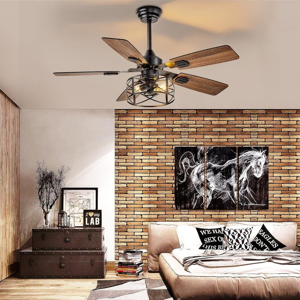 42" Caged Ceiling Fan with Light and Remote - WS-FPZ189-35C-BK-AP.NA 9 | DEPULEY